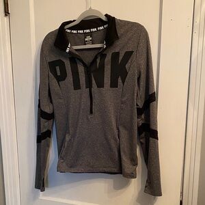 PINK Victoria's Secret Gray and Black Half Zip Pullover.